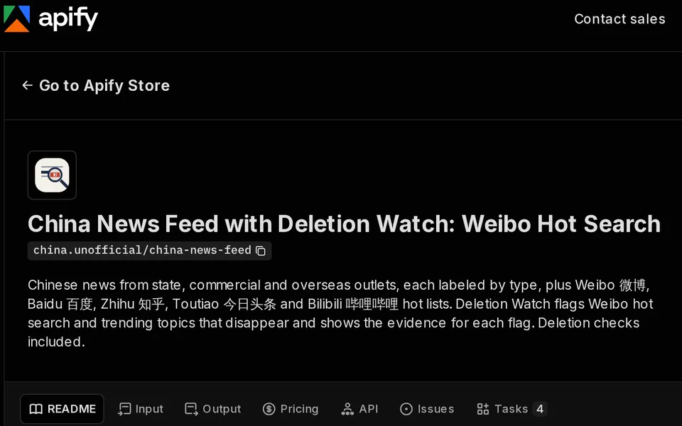 China News Feed with Deletion Watch on the Apify Store